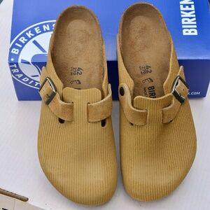 Birkenstock Boston Women's 11 Men's 9/42 Suede Corduroy Cork Brown Clogs Shoes